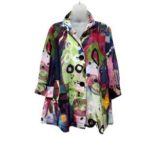 Ali Miles Shirt Women S Multi Color Abstract Print Button Front Colorful Artsy